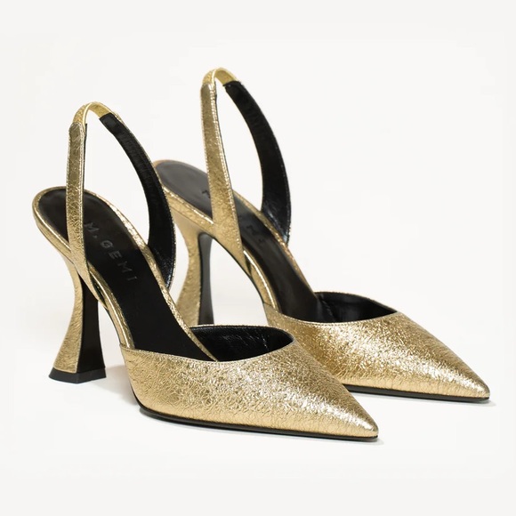 M. Gemi 37 Mia Due 90mm Slingback Heels Warm Gold - Picture 1 of 13